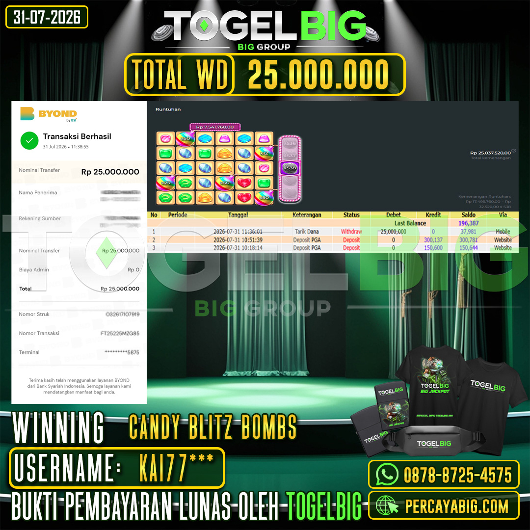 TOGELBIG  JACKPOT SLOT CANDY BLITZ BOMBS RP.25.000.000,- LUNAS USER ID : KAI77***