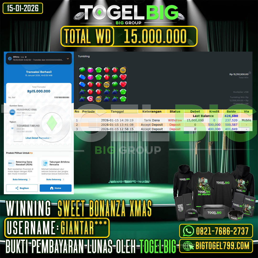 TOGELBIG JACKPOT SLOT SWEET BONANZA XMAS RP.15.000.000,- LUNAS USER ID :  GIANTAR***