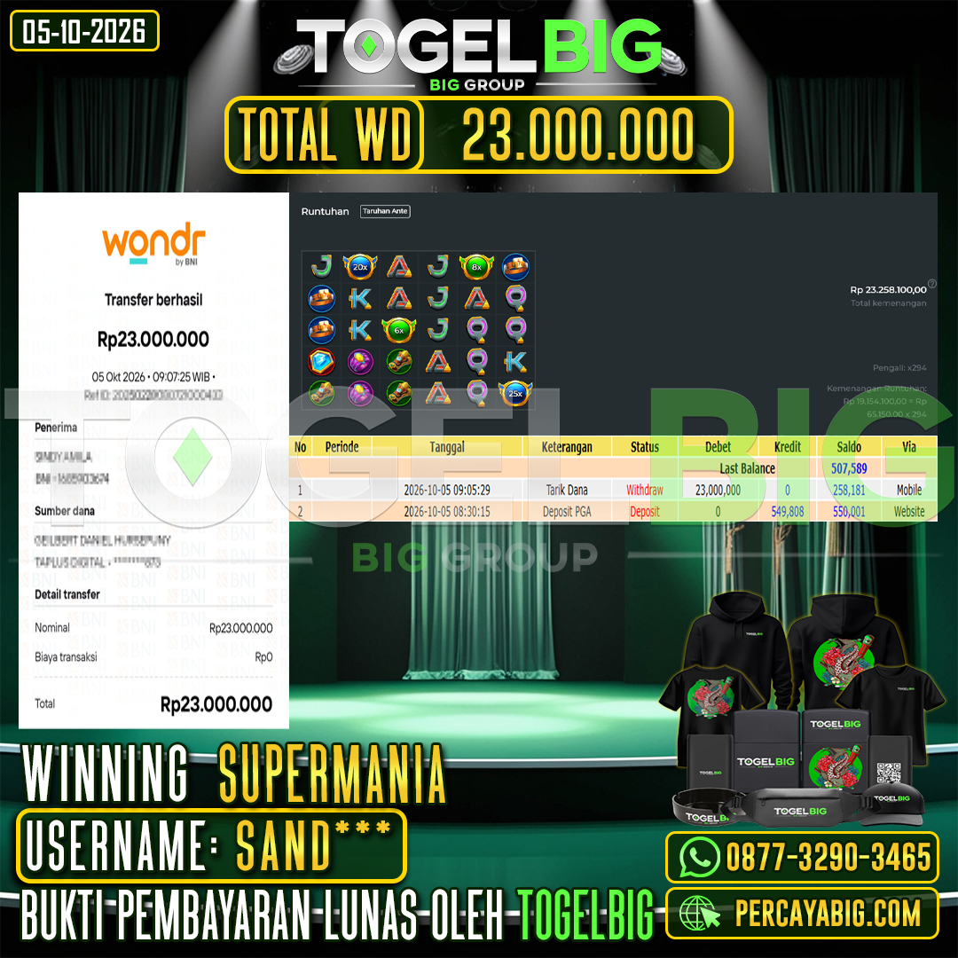 TOGELBIG JACKPOT SLOT SUPERMANIA RP.23.000.000,- LUNAS USER ID : SAND***