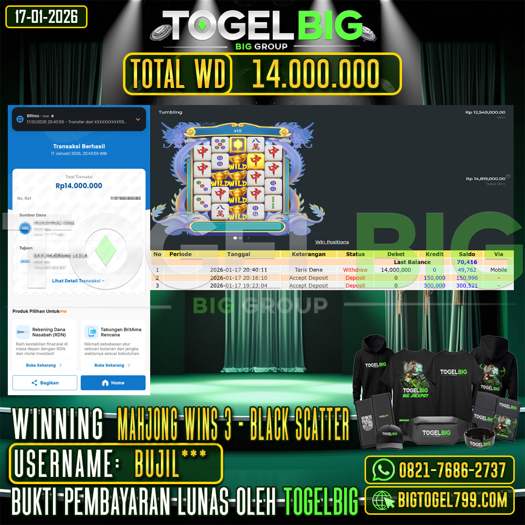 TOGELBIG JACKPOT SLOT MAHJONG WINS 3 - BLACK SCATTER RP.14.000.000,- LUNAS USER ID :  BUJIL***
