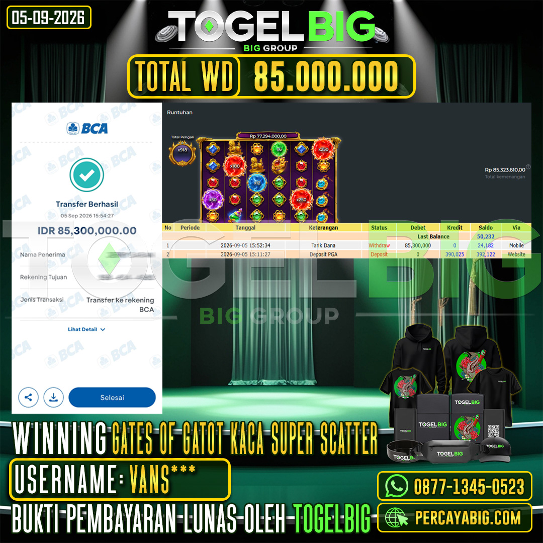 TOGELBIG JACKPOT SLOT GATES OF GATOT KACA SUPER SCATTER RP.85.000.000,- LUNAS USER ID : VANS***