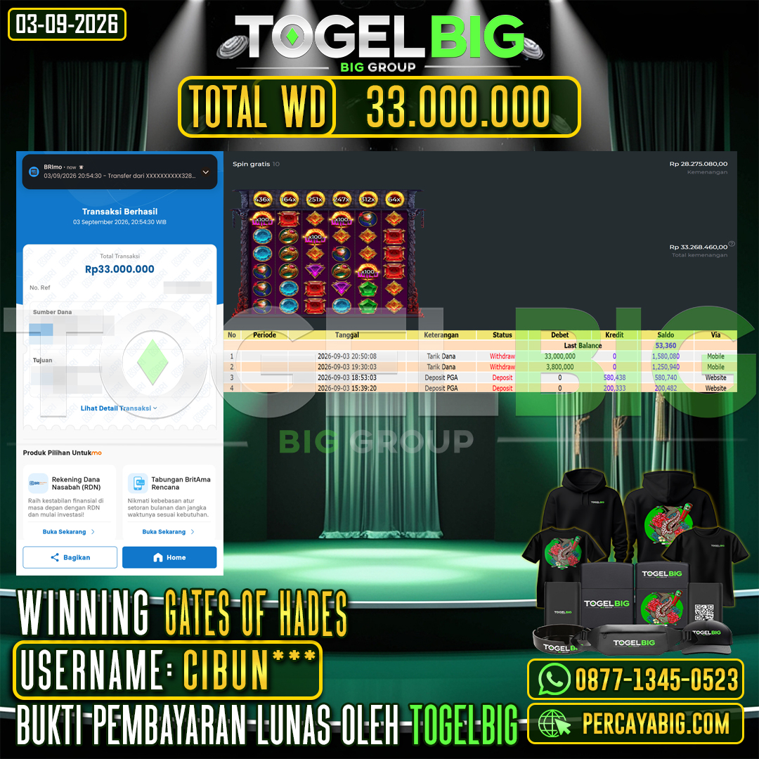 TOGELBIG JACKPOT SLOT GATES OF HADES RP.33.000.000,- LUNAS USER ID : CIBUN***