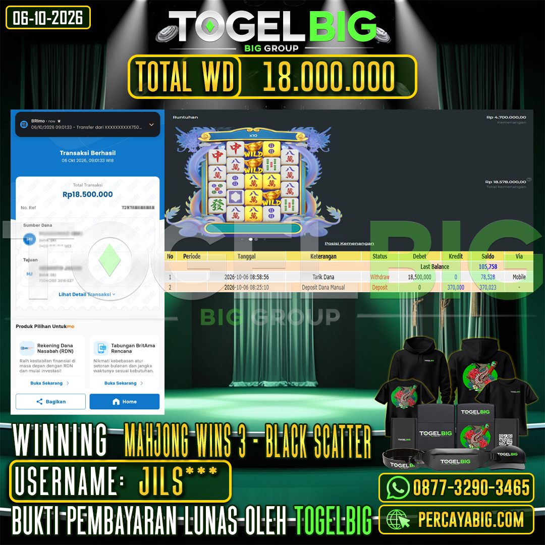 TOGELBIG JACKPOT SLOT MAHJONG WINS 3 - BLACK SCATTER RP.18.000.000,- LUNAS USER ID : JILS***