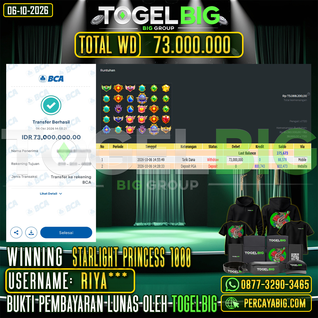 TOGELBIG JACKPOT SLOT STARLIGHT PRINCESS 1000 RP.73.000.000,- LUNAS USER ID : RIYA***