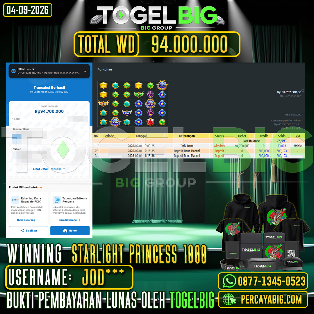 TOGELBIG JACKPOT SLOT STARLIGHT PRINCESS 1000 RP.94.000.000,- LUNAS USER ID : JOD***