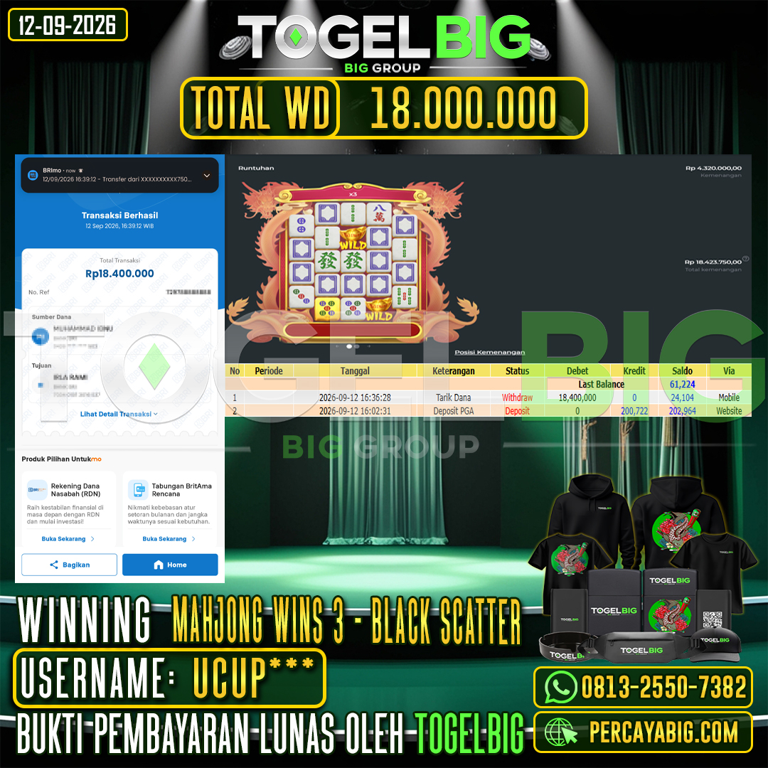 TOGELBIG JACKPOT SLOT MAHJONG WINS 3 - BLACK SCATTER RP.18.000.000,- LUNAS USER ID : UCUP***